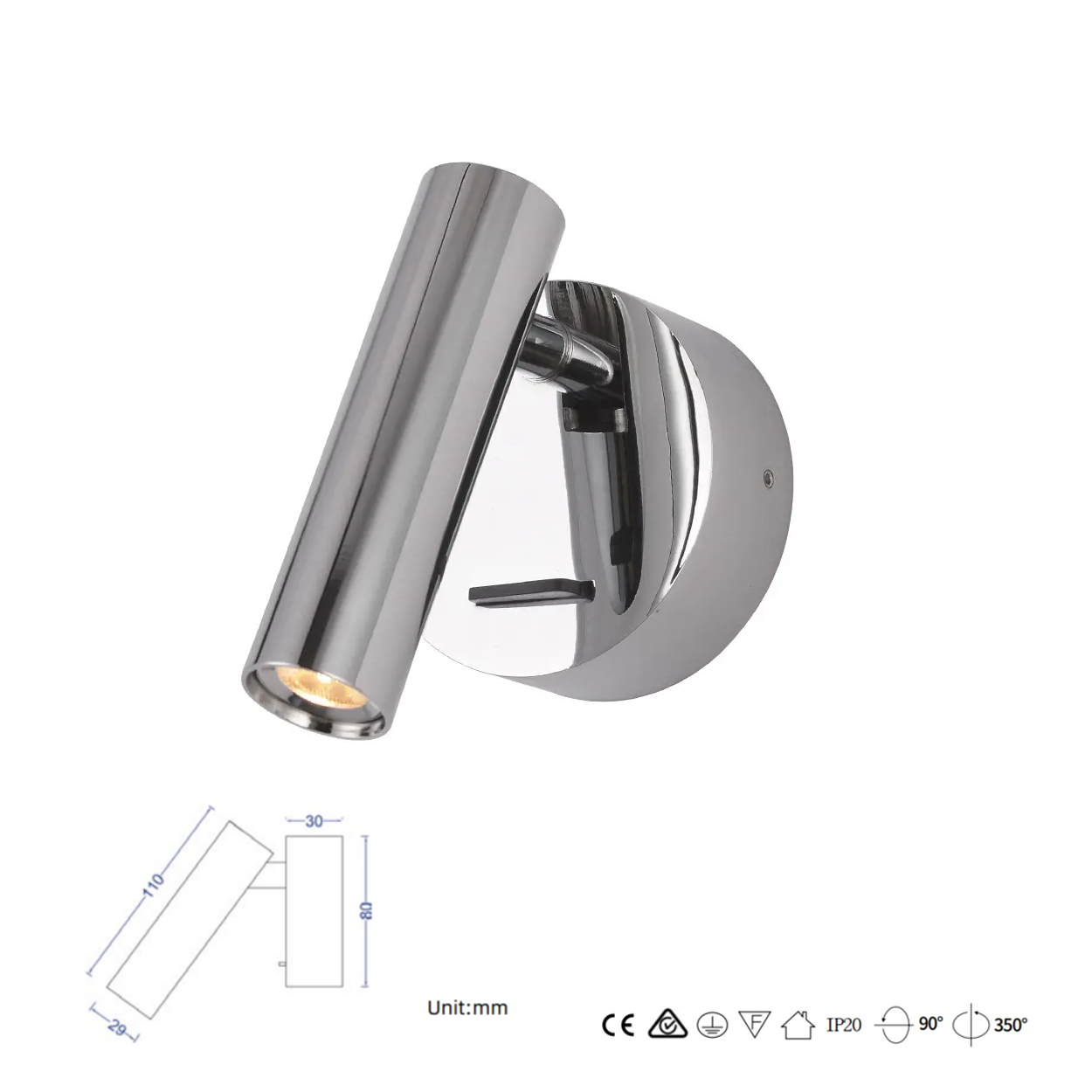 โคมไฟอ่านหนังสือติดผนัง Wall Reading Lamp Metal + Aluminium LED Cree 3W IP20 (KP021)