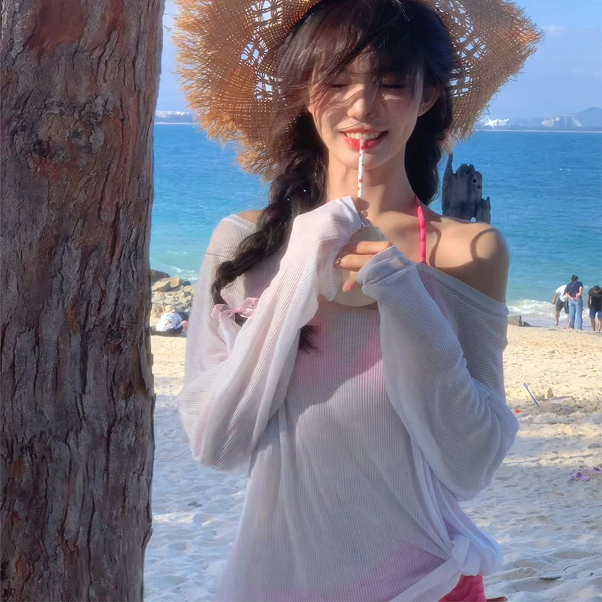 เสื้อคลุมบิกินี่ เสื้อแขนยาวบาง ซีทรู เซ็กซี่ พร้อมส่งในไทย CN2673