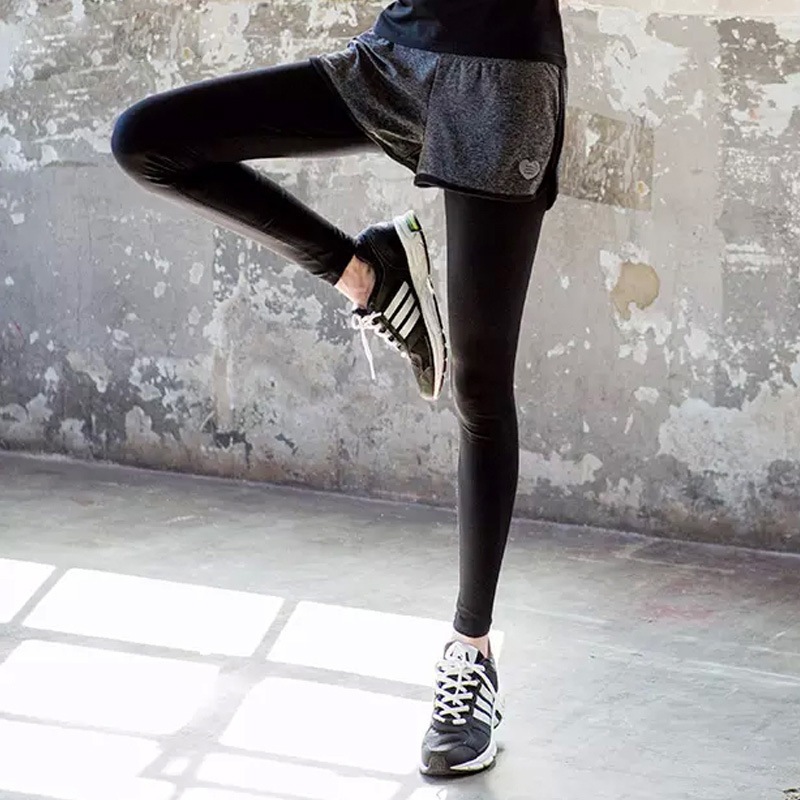 กางเกงกีฬา กางเกงออกกำลังกาย 2in1 สีดำเทา SP037