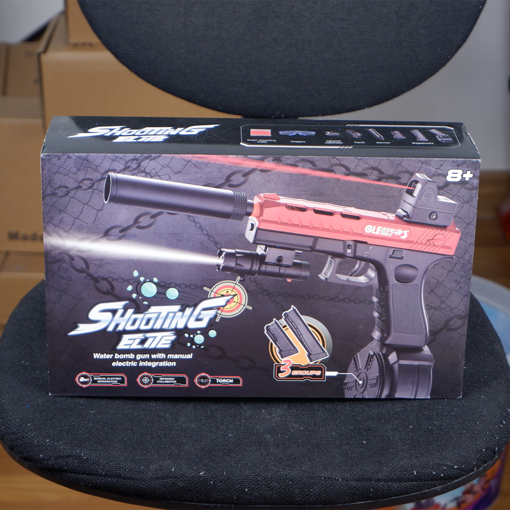 (10)GLOCK สีดำแดง ปืนเจลไฟฟ้า ของเล่น ยิงรัวได้ ชักยิงได้