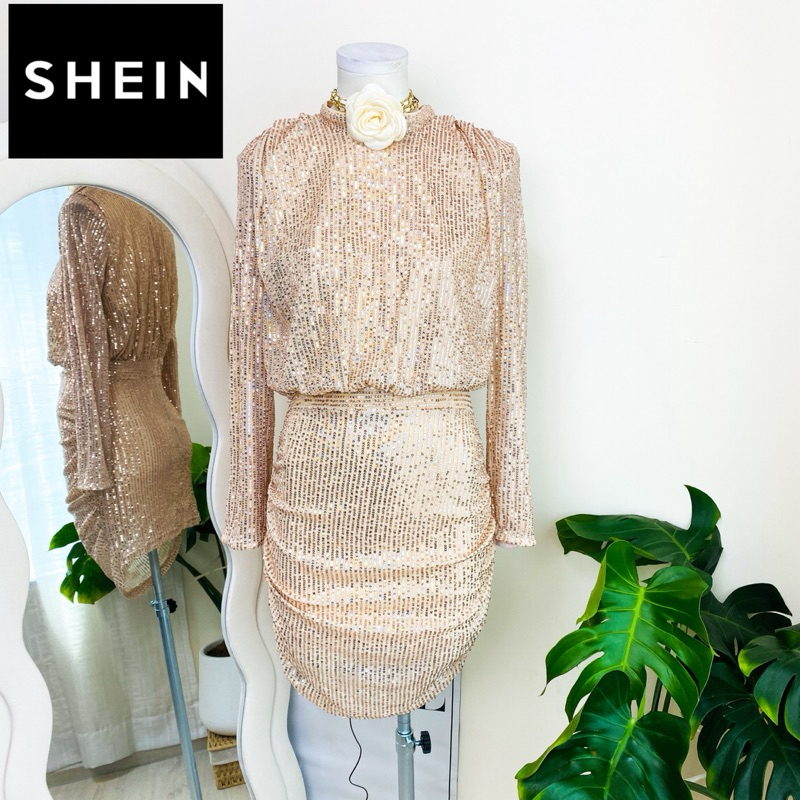 ไซด์ S แบรนด์ SHEIN แท้ 100%🌸เดรส งานเกล็ดวิบวับ สีโรสโกล ใส่ออกงาน ทรงเข้ารูป เดรสออกงาน ชุดปาร์ตี้(15)