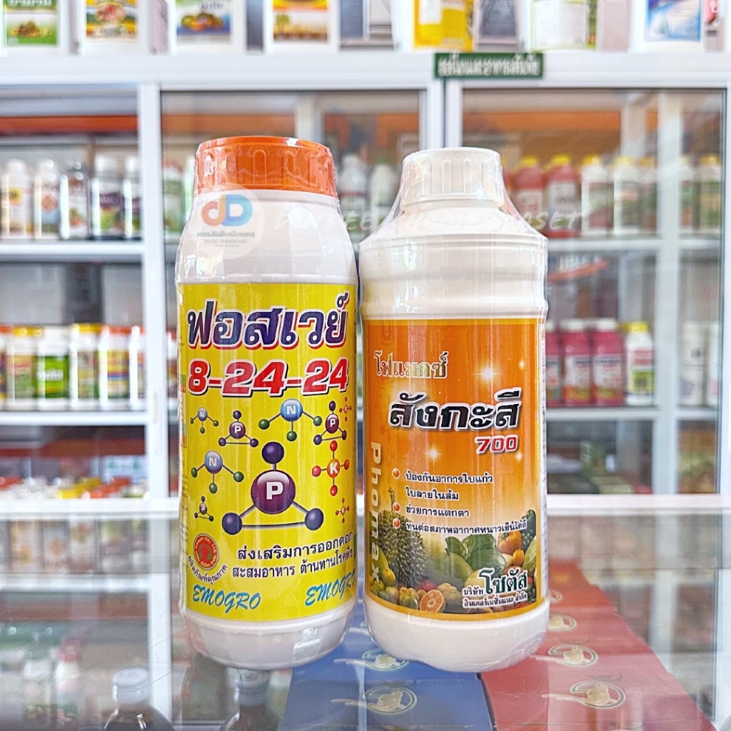 (ชุด2ขวด) ปุ๋ยน้ำฟอสเวย์ 8-24-24 ขนาด1 ลิตร ส่งเสริมการออกดอก+โฟแมกซ์ สังกะสี 700 โซตัส 1 ลิตร (Phomax Zn 700)
