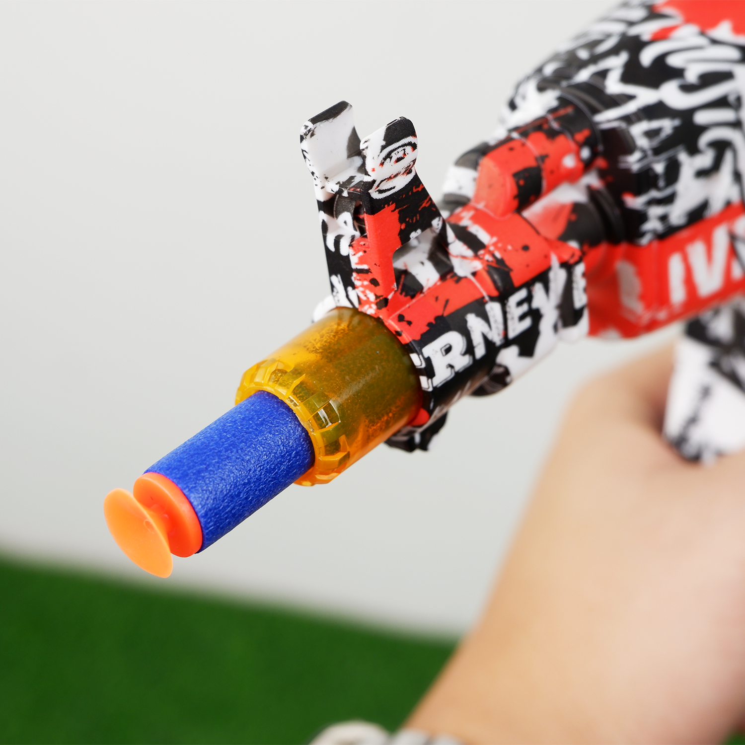 (03)AKM47 mini สีแดงลายกราฟิกตี้ ปืนเจลไฟฟ้า