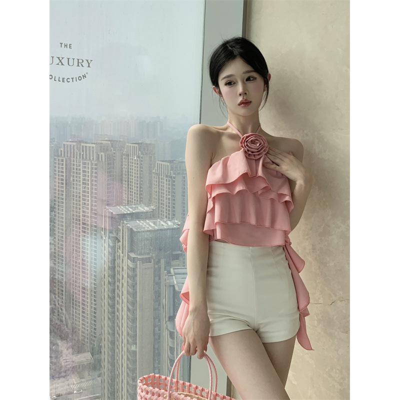 เสื้อสายเดี่ยว ขนมชั้น+กุหลาบ รหัส GB60136