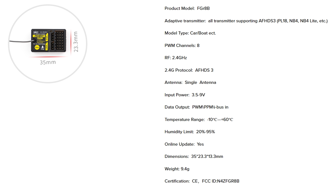 FLYSKY FGr8B 2.4GHz 8 Channel Micro AFHDS 3