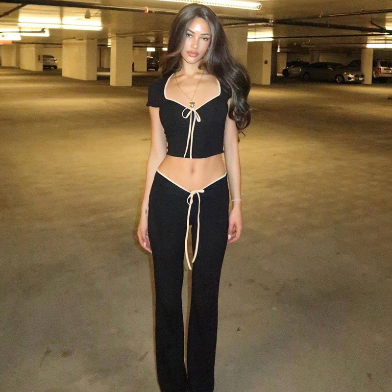 ชุดเซท เสื้อครอป+ขายาว ขาม้า GB777