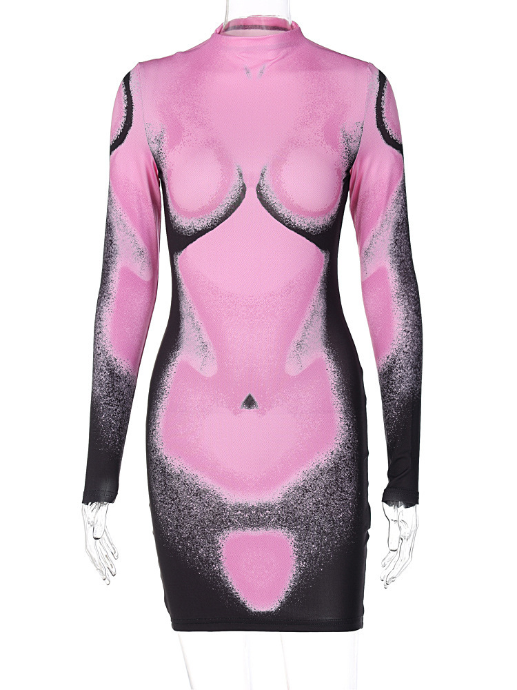 ชุดเดรสแขนยาว คอกลม สลิม เซ็กซี่