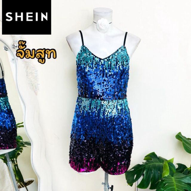ไซด์ S-M แบรนด์ Shein แท้ 100%🌸จั๊มสูท งานเกล็ดวิบวับ สีรุ้ง ใส่ออกงาน ทรงเข้ารูป เดรสออกงาน ชุดปาร์ตี้