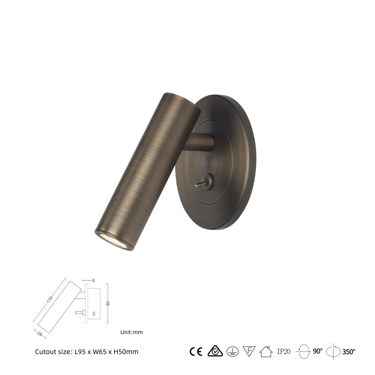 โคมไฟอ่านหนังสือติดผนัง Wall Reading Lamp Metal + Aluminium LED Cree 3W IP20 (KP030)
