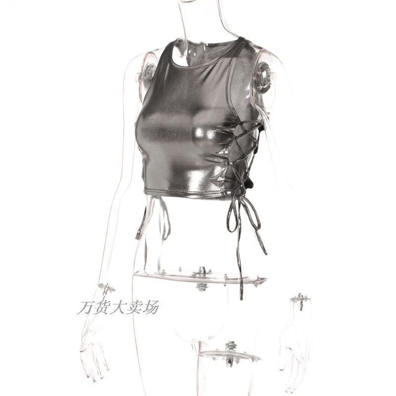 เสื้อสีเงินเมทัคลลิค ครอปเงา คอนเสิร์ต รหัส CN2683