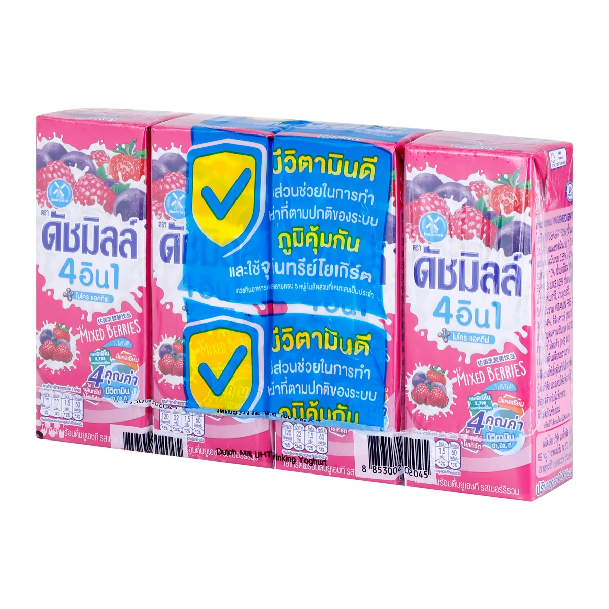 8853002302045 180ML ดัชมิลล์ ยูเอชที 4in1 เบอร์รี่รวม/ชมพู(แพค*4)