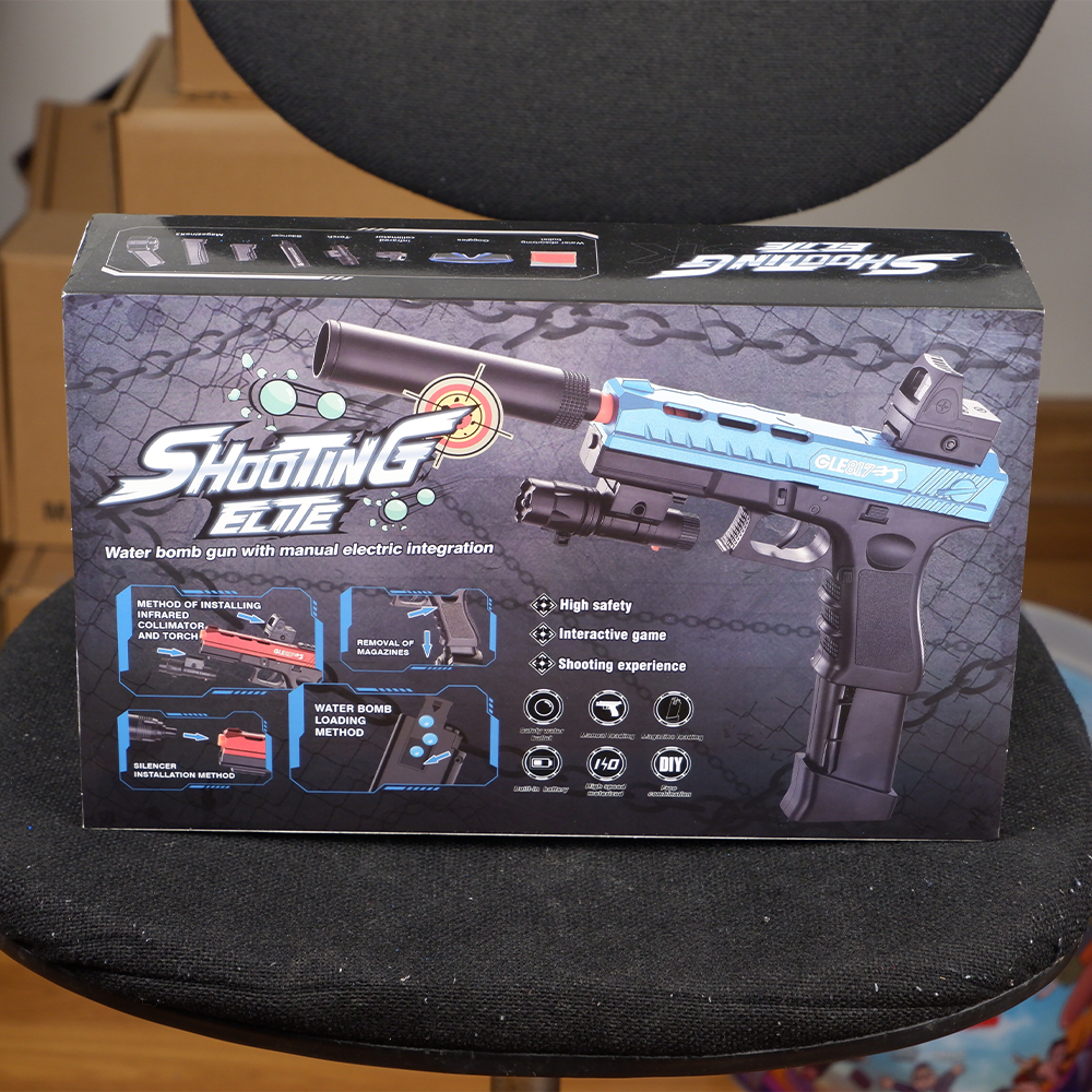 (11)GLOCK สีดำฟ้า ปืนเจลไฟฟ้า ของเล่น ยิงรัวได้ ชักยิงได้