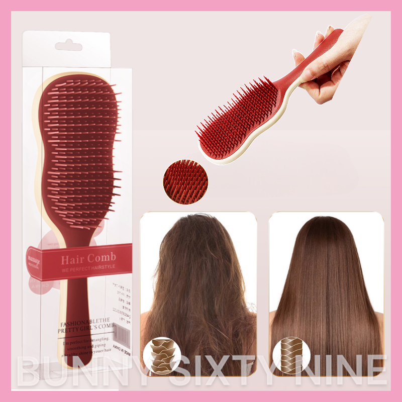 หวีแปรงนิ่ม ด้ามเเดง ลดไฟฟ้าสถิต brush สินค้าพร้อมส่ง