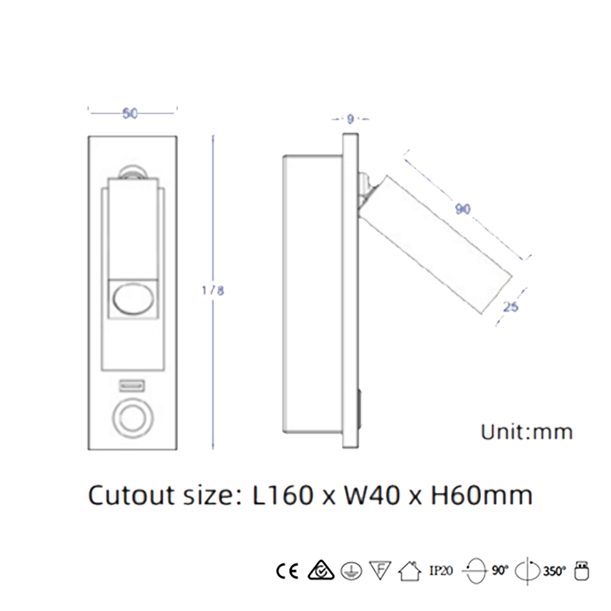 โคมไฟอ่านหนังสือติดผนัง Wall Reading Lamp Metal + Aluminium LED Cree 3W IP20 (KP017)