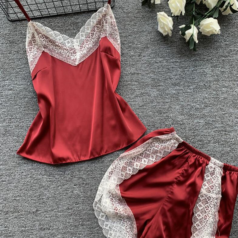 ชุดนอนเซท ซาติน สายเดี่ยว+กางเกงสั้น รหัส SL061