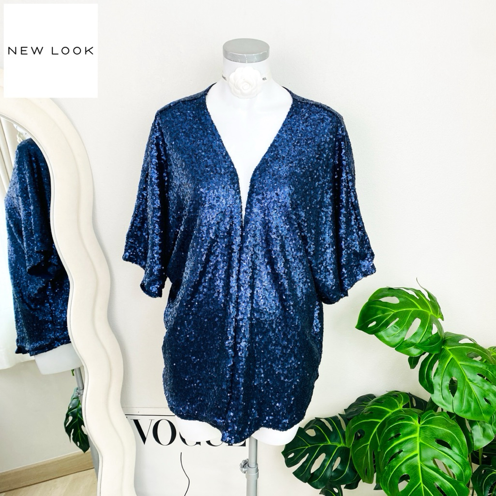 ไซด์ XL แบรนด์ New look แท้ 100%🌸 เสื้อคลุม งานเกล็ดวิบวับ สีน้ำเงิน ใส่ออกงาน ปาร์ตี้ ชุดออกงาน ชุดปาร์ตี้