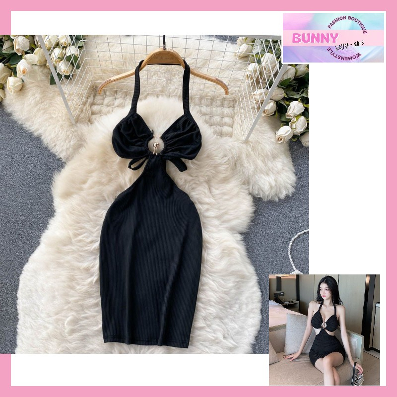 ดำ เดรสสายเดี่ยว แต่งอะไหล่อก รหัส CN2101