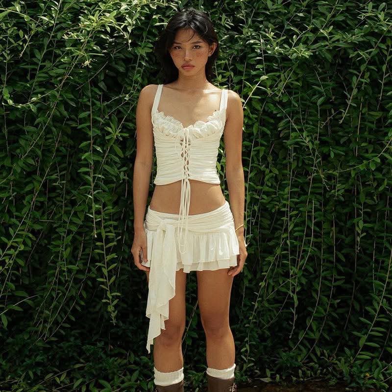 ชุดเซท เสื้อ+กระโปรง สีขาว สไตล์ฤดูร้อน รหัส Set65207 พร้อมส่ง