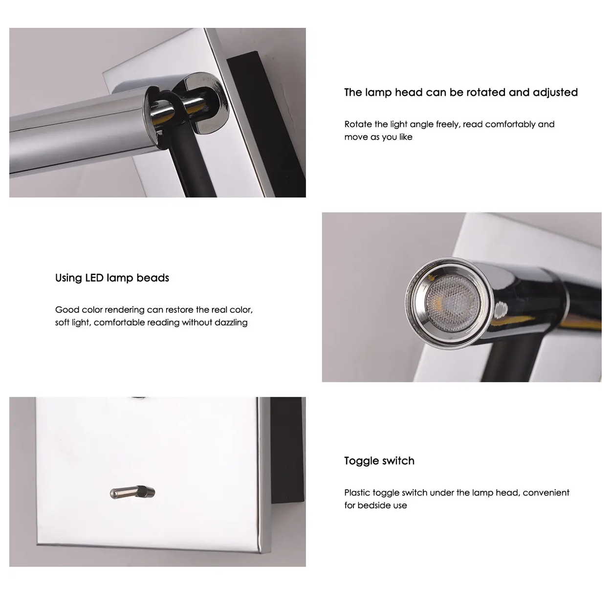 โคมไฟอ่านหนังสือติดผนัง Wall Reading Lamp Metal + Aluminium LED Cree 3W IP20 (KP034)