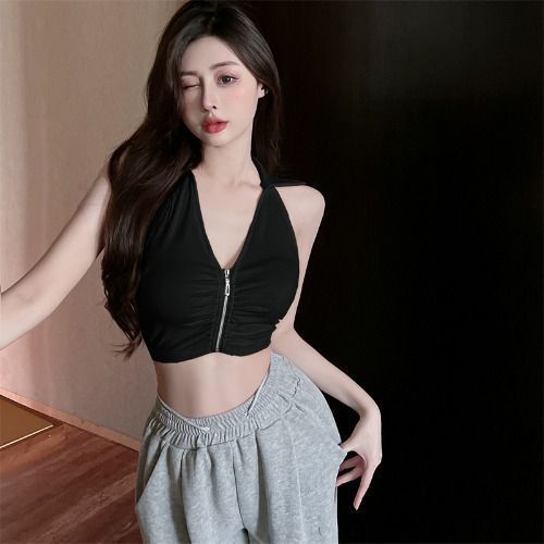 เสื้อครอป ซิปหน้า สตรีท รหัส CN2366