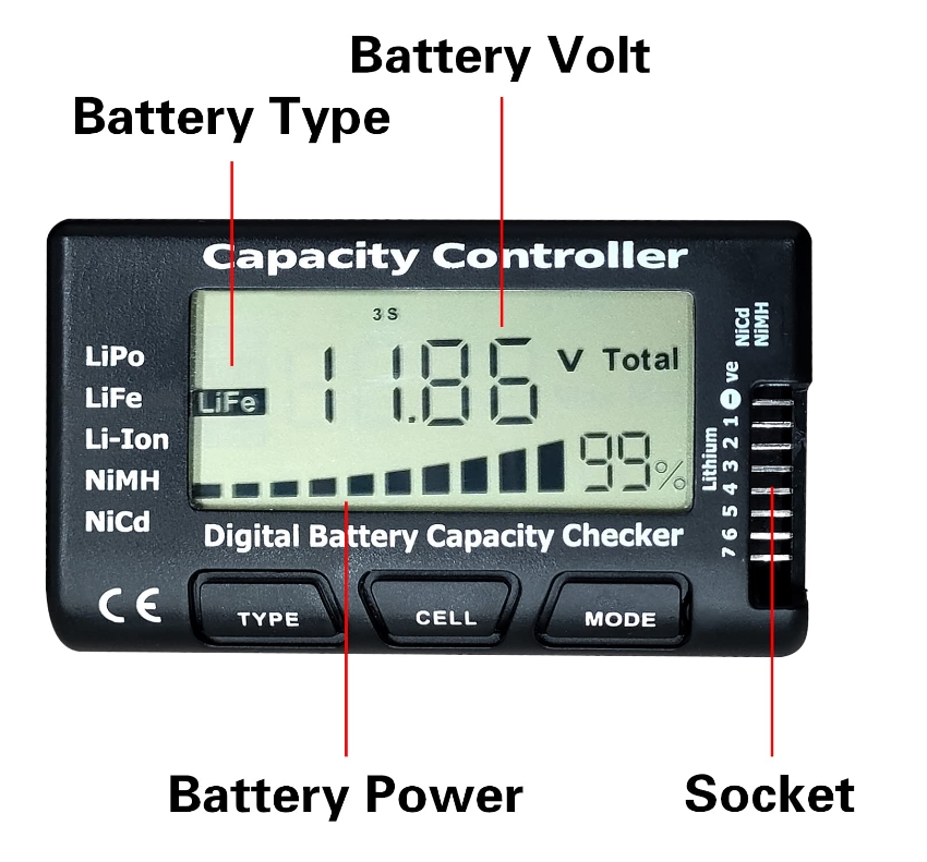 Lipo Battery Checker Digital Battery Capacity Checker Capacity Controller CELLMeter-7 Battery Balancer Tester LCD for LiPo/Life/Li-ion/NiCd/NiMH Battery
