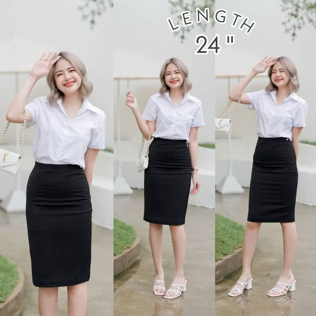 กระโปรงนักศึกษา กระโปรงทรงเอ เอวสูง ผ่าหลัง ยาว 24 นิ้ว
