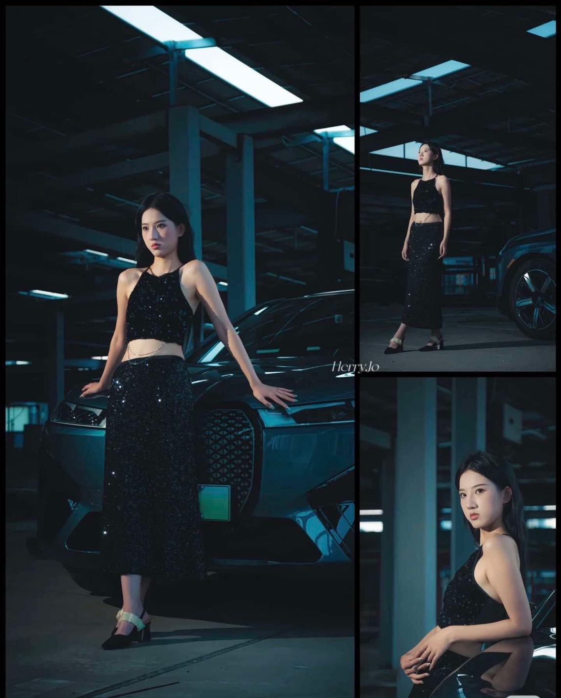 เสื้อวิ๊ง สายเดี่ยว เลื่อม ECM สีดำ + โซ่เอว CN43359 พร้อมส่ง