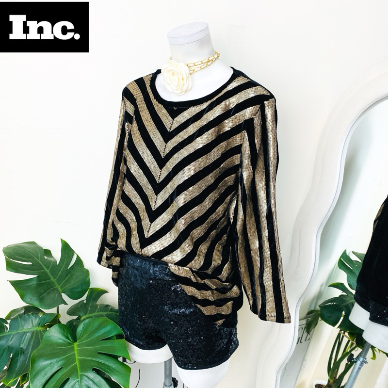 ไซด์ XL แบรนด์ I.N.C แท้ 100%🌸เสื้อ ผ้ากำมะหยี่ พลัสไซส์ งานเกล็ดวิบวับ สีทอง/ดำ ใส่ออกงาน ชุดออกงาน ชุดปาร์ตี้