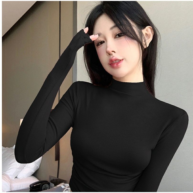 เสื้อยืดแขนยาว คอสูง เสื้อคอเต่า เข้ารูป CN2259