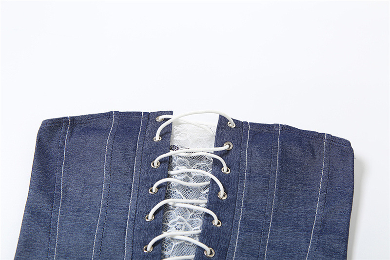 เสื้อเกาะอก ครอปสียีนส์ ถักหน้า รหัส CN57388