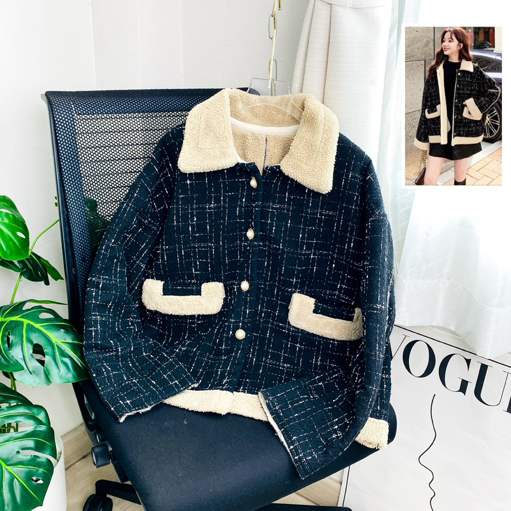 ไซด์ XL แบรนด์แท้ 100%🌸เสื้อแขนยาวผ้าทวิต แต่งขนเฟอร์ กระดุมหน้า ผ้าทวิต Tweed งานวิบวับ สีดำ ใส่ออกงาน ชุดปาร์ตี้