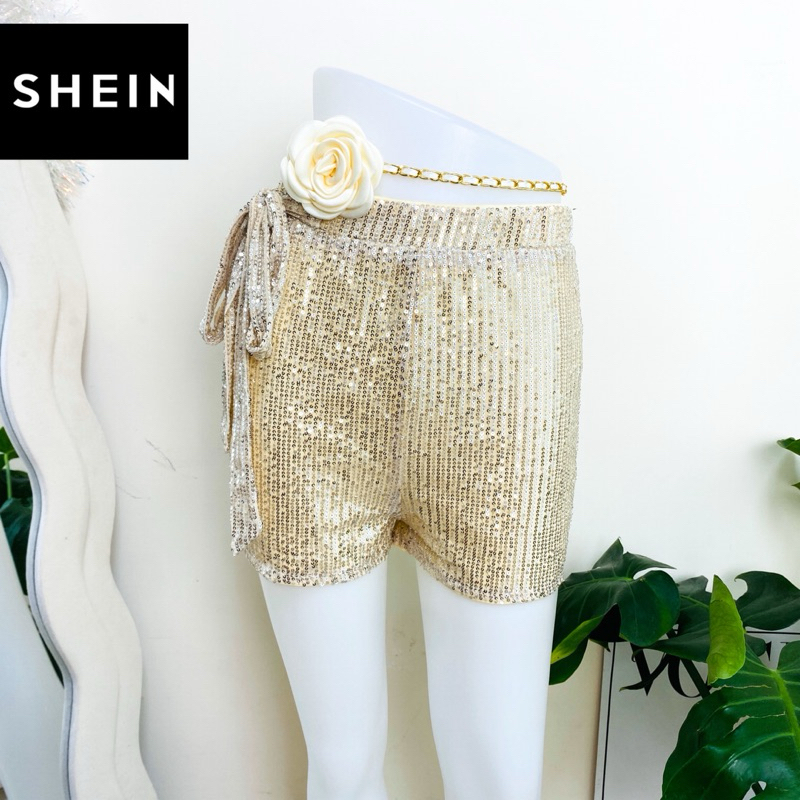 ไซด์ S แบรนด์ Shein แท้ 100%🌸กางเกง เอวสูง งานเกล็ดวิบวับ สีครีม ใส่ออกงาน ชุดออกงาน ชุดปาร์ตี้