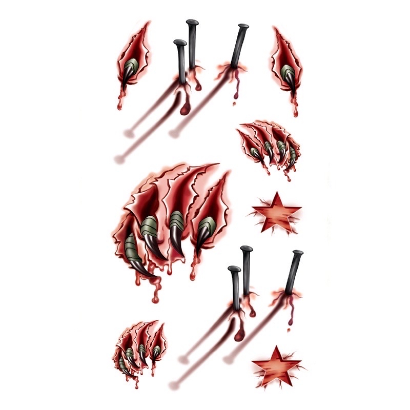 ส่งด่วนในไทย Halloween แทททู สติ๊กเกอร์ TATTOO เลือดปลอม ฮาโลวีน กันน้ำสีคมชัด เลือกแบบได้