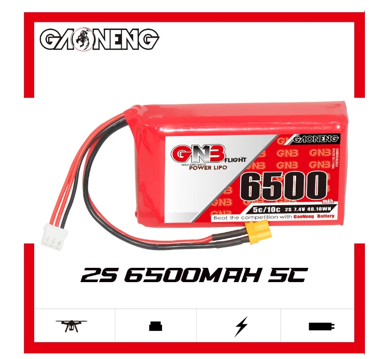 Radiomaster Boxer Batt GAONENG GNB 2S 7.4V 6500mAh 5C LiPo Battery XT30 แบตสำหรับใส่ารีโมท หรือใช้เลี้ยงรีซีฟ
