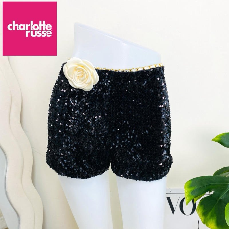 ไซด์ M แบรนด์ Charlotte russe แท้ 100%🌸กางเกง ผ้ากำมะหยี่ เอวสูง งานเกล็ดวิบวับ สีดำ ใส่ออกงาน ชุดออกงาน ชุดปาร์ตี้