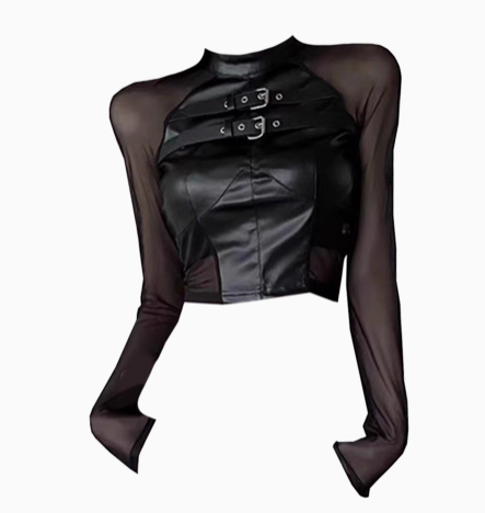 เสื้อครอปหนัง แขนยาว แซ่บเวอร์ CN5422 พร้อมส่งในไทย