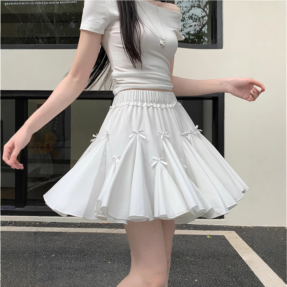 ส่งด่วนในไทย กระโปรง ซับในกางเกง แต่งระบายมินิโบว์ พร้อมส่ง JB2003