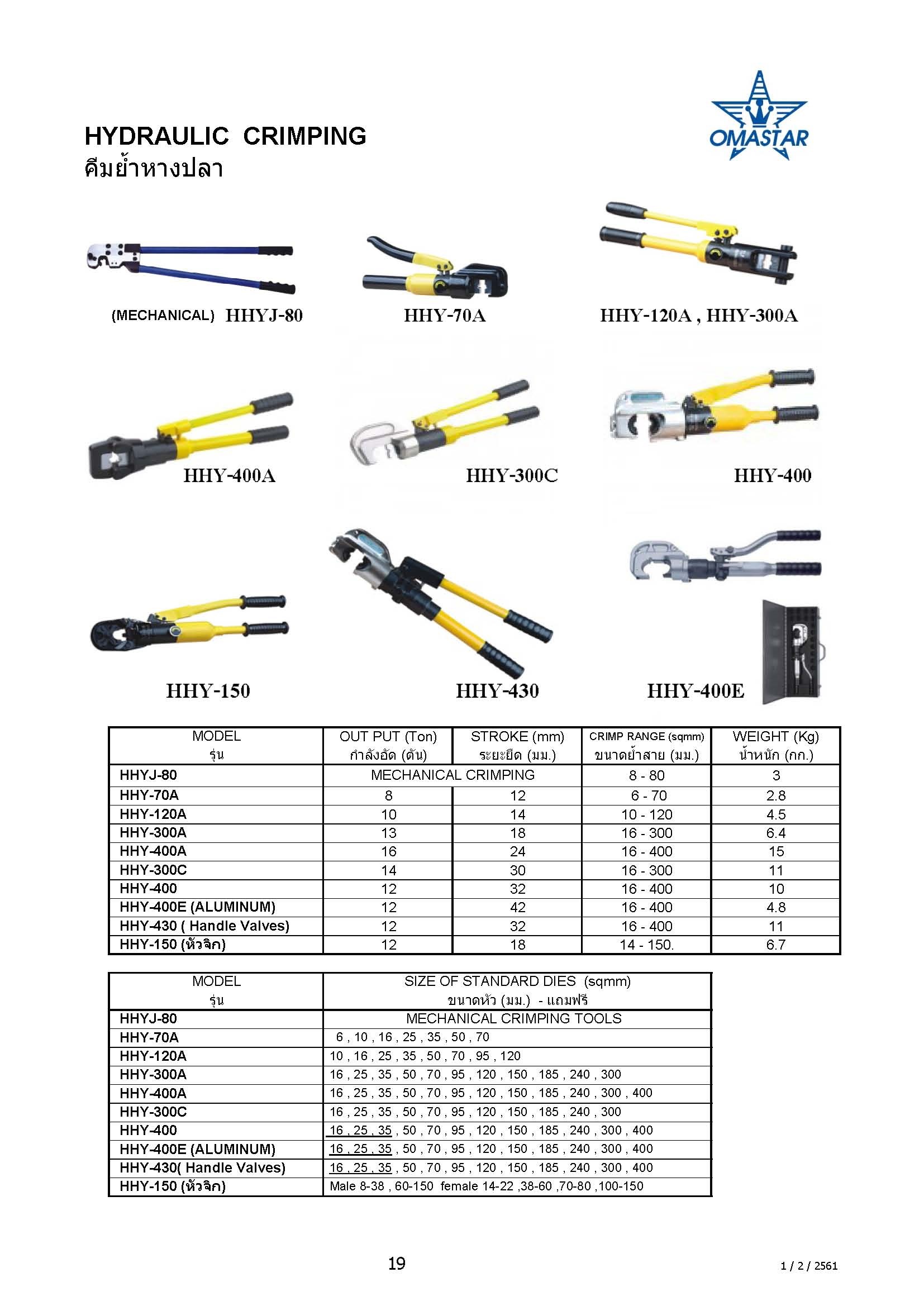 OMASTAR HHY-500F คีมย้ำหางปลา 16-500 sqmm รวมปั๊ม