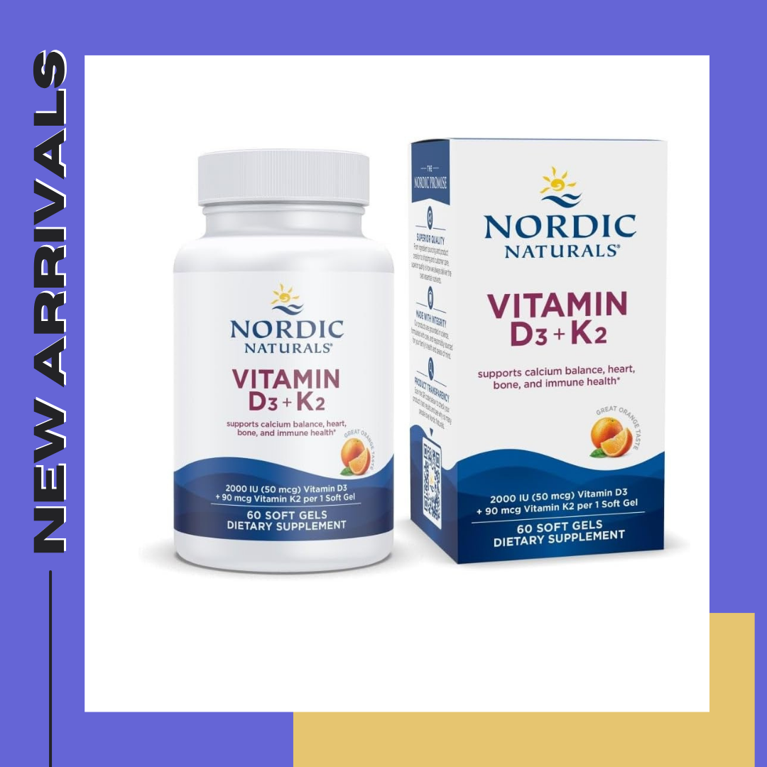 Nordic Naturals Vitamin D3 + K2, Orange Taste - 60 Soft Gels - Synergistic Support for Bones, Immune Function & Calcium Balance - Non-GMO - 60 Servings