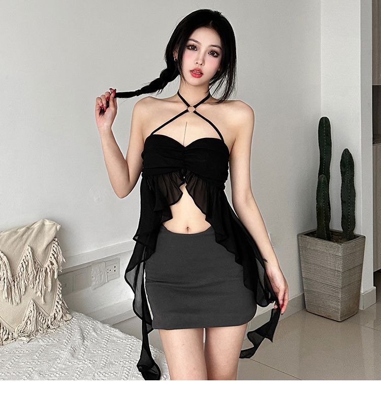 เสื้อสายเดี่ยว ครอป ชีฟอง รหัส CN2693