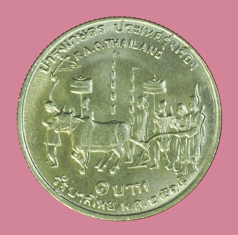 A5206 เหรียญแรกนาขวัญ ในหลวงรัชกาลที่ 9 ราคาหน้าเหรียญ 1 บาท เนื้อนิเกิล 10.1