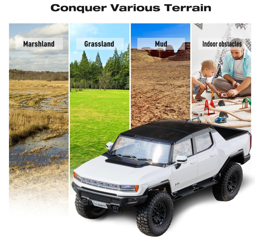 FMS 1:18 FCX18 Hummer EV Pickup Truck RTR รถสเกลสมจริง แบบพร้อมเล่น ขับเคลื่อน 4ล้อ ระบบเกียร์ 2สปีด โช๊ค และ ข้อต่อ เป็นโลหะ มีไฟหน้า ไฟท้าย ไฟเบรค