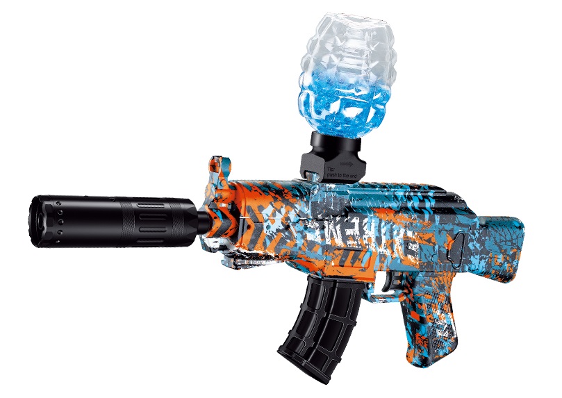 (02)AKM47 mini สีฟ้าส้มลายกราฟิกตี้ ปลายกระบอกมีควัน