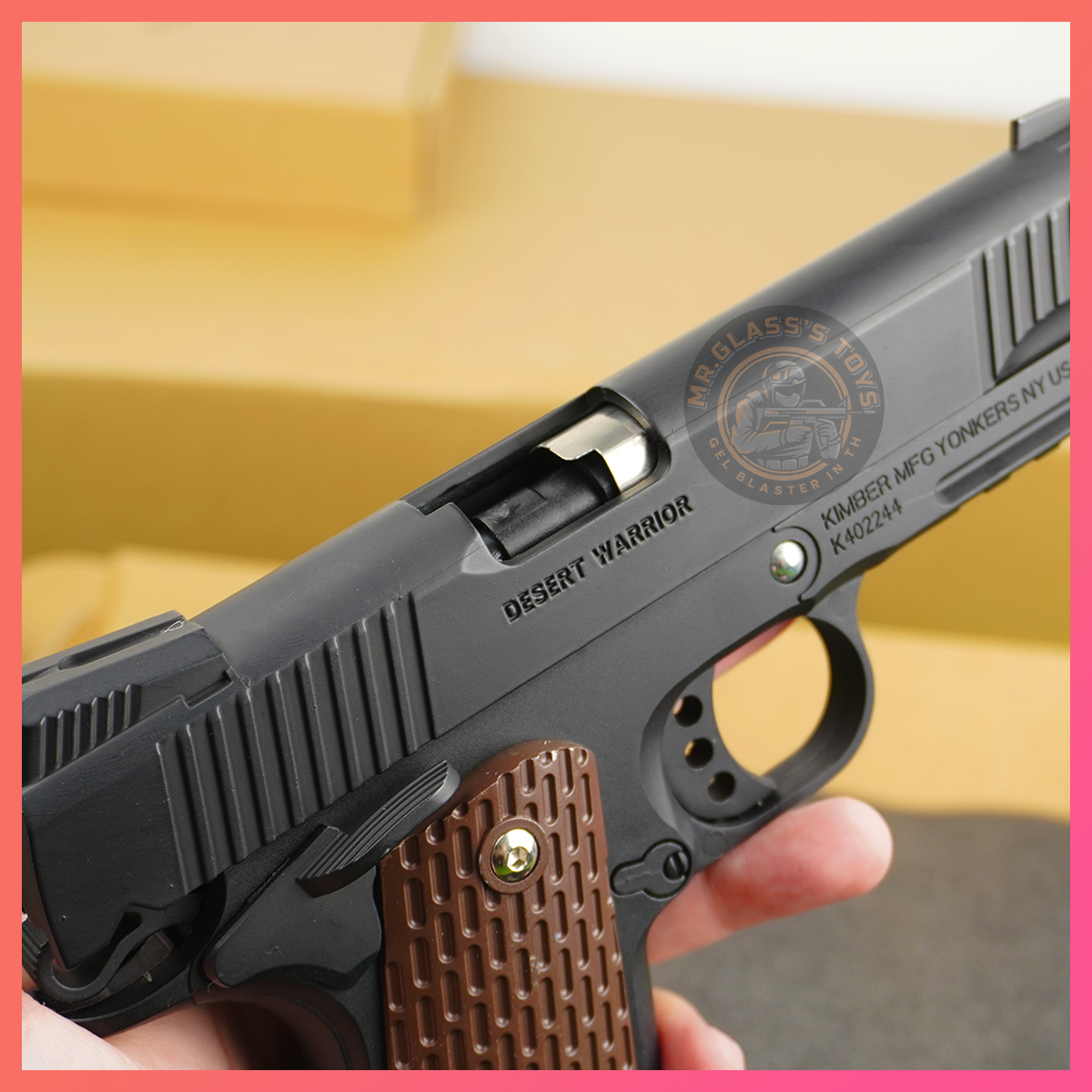 (60B)M1911 Kimber สีดำ(แม็กกาซีน,สไลด์,ปะกับปืนเป็นโลหะ) ปืนเจล ชักยิงทีละนัด