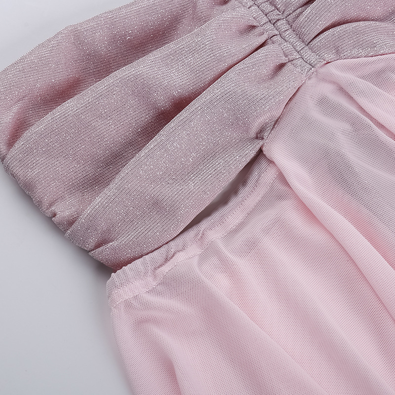 เสื้อเกาะอกวิ๊ง กากเพชร แต่งระบายซีฟอง GB24067