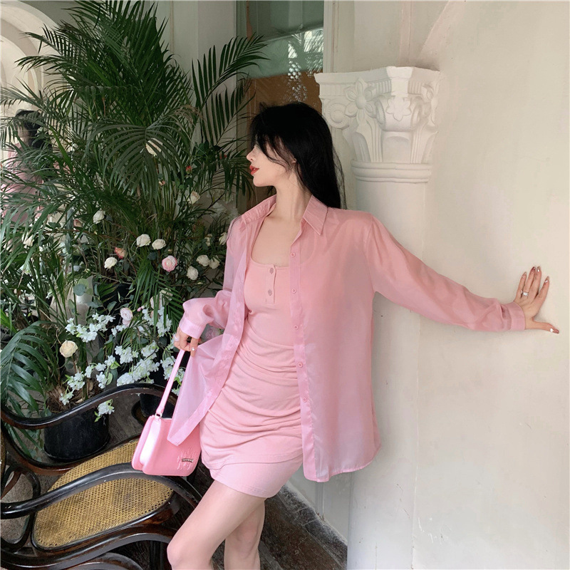 เสื้อเชิ้ต ซีทรู โบว์หลัง สีขาว CN8787