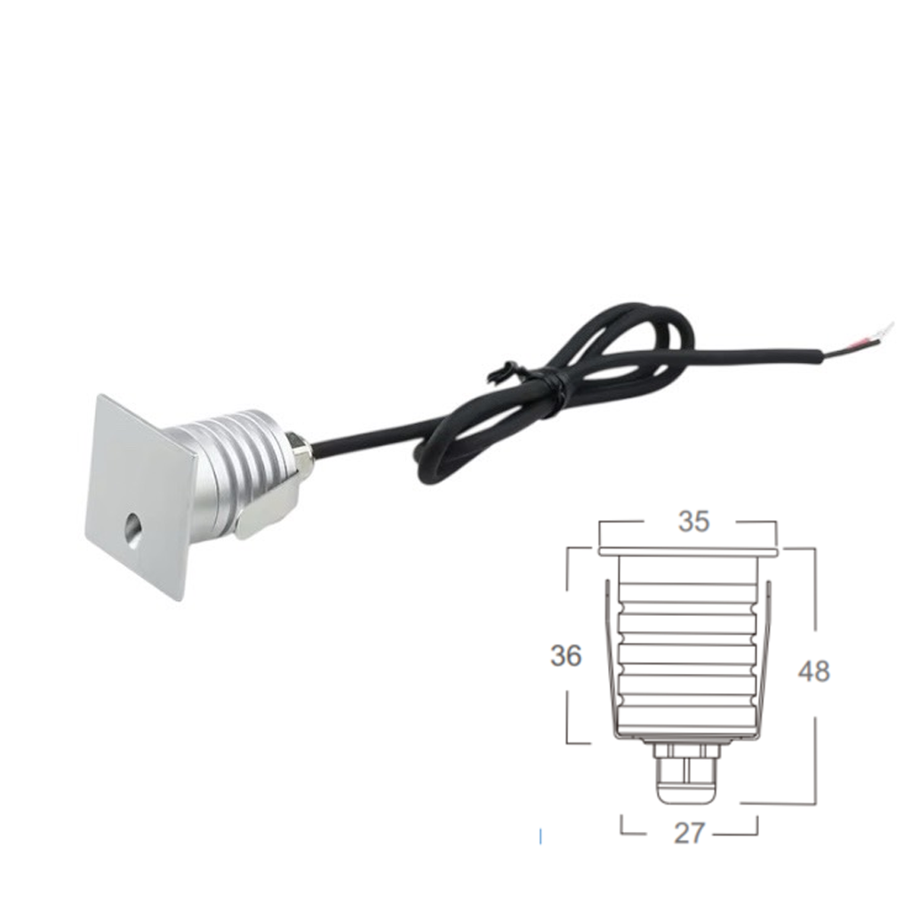 โคมไฟบันได Step light Square 304 Stainless Steet + Aluminum lamp body LED 1W DC12V-24V IP67