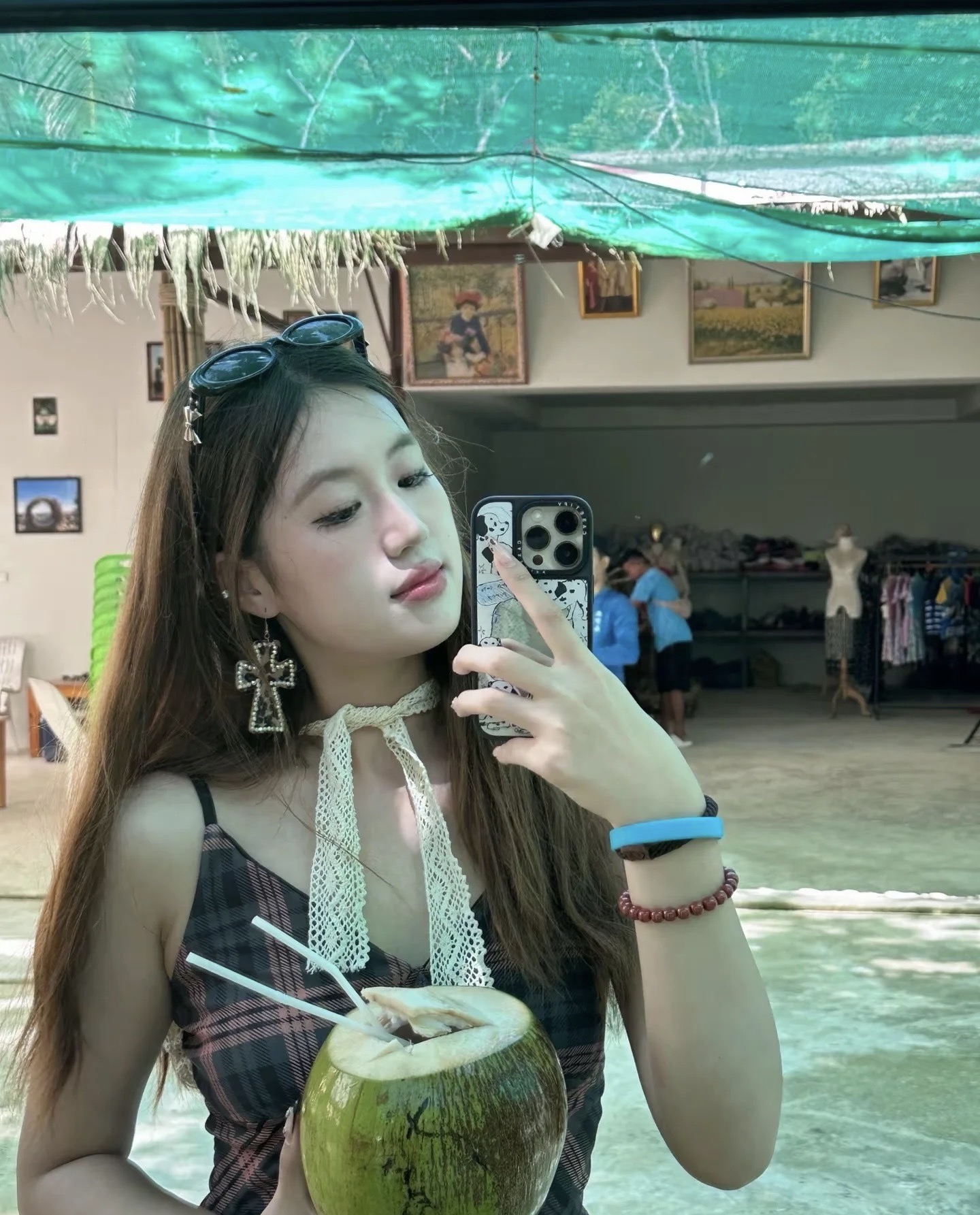 เดรสยาว สายเดี่ยว สก็อต เขียว-น้ำตาล รหัส CN2536