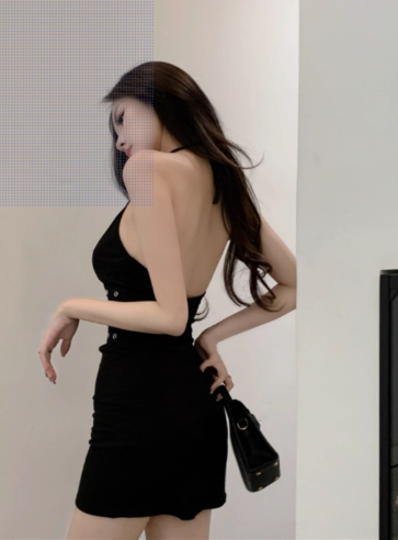 เดรสสั้น สายเดี่ยว คล้องคอ CN8788 พร้อมส่งในไทย