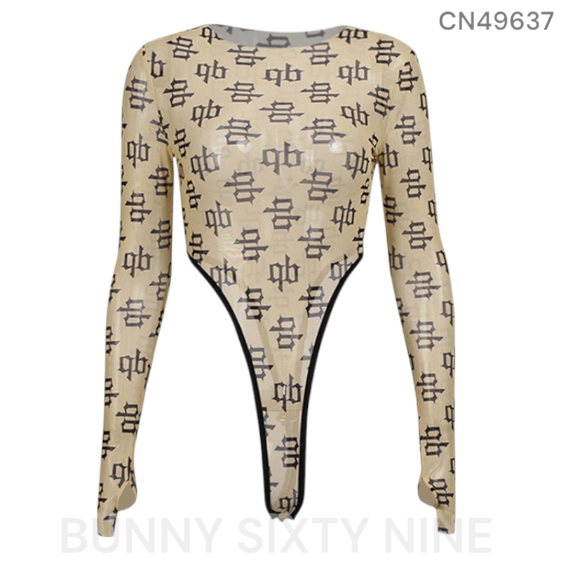 เสื้อบอดี้สูท แขนายาว ซีทรู สายฝอ CN49637